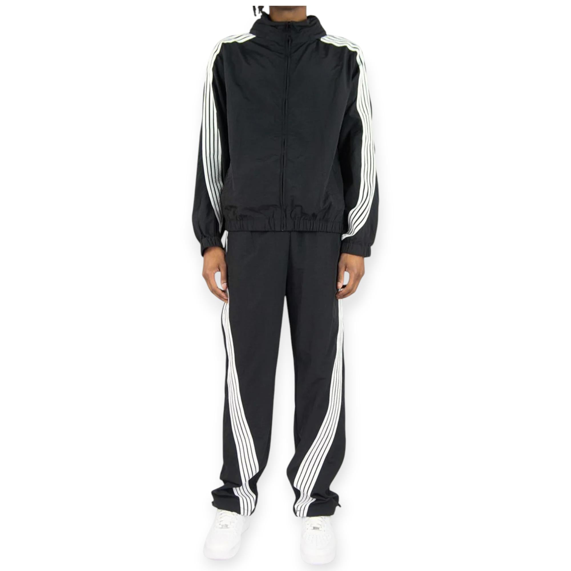 Rebel Minds Men Bent Stripes Nylon Pants (Black)