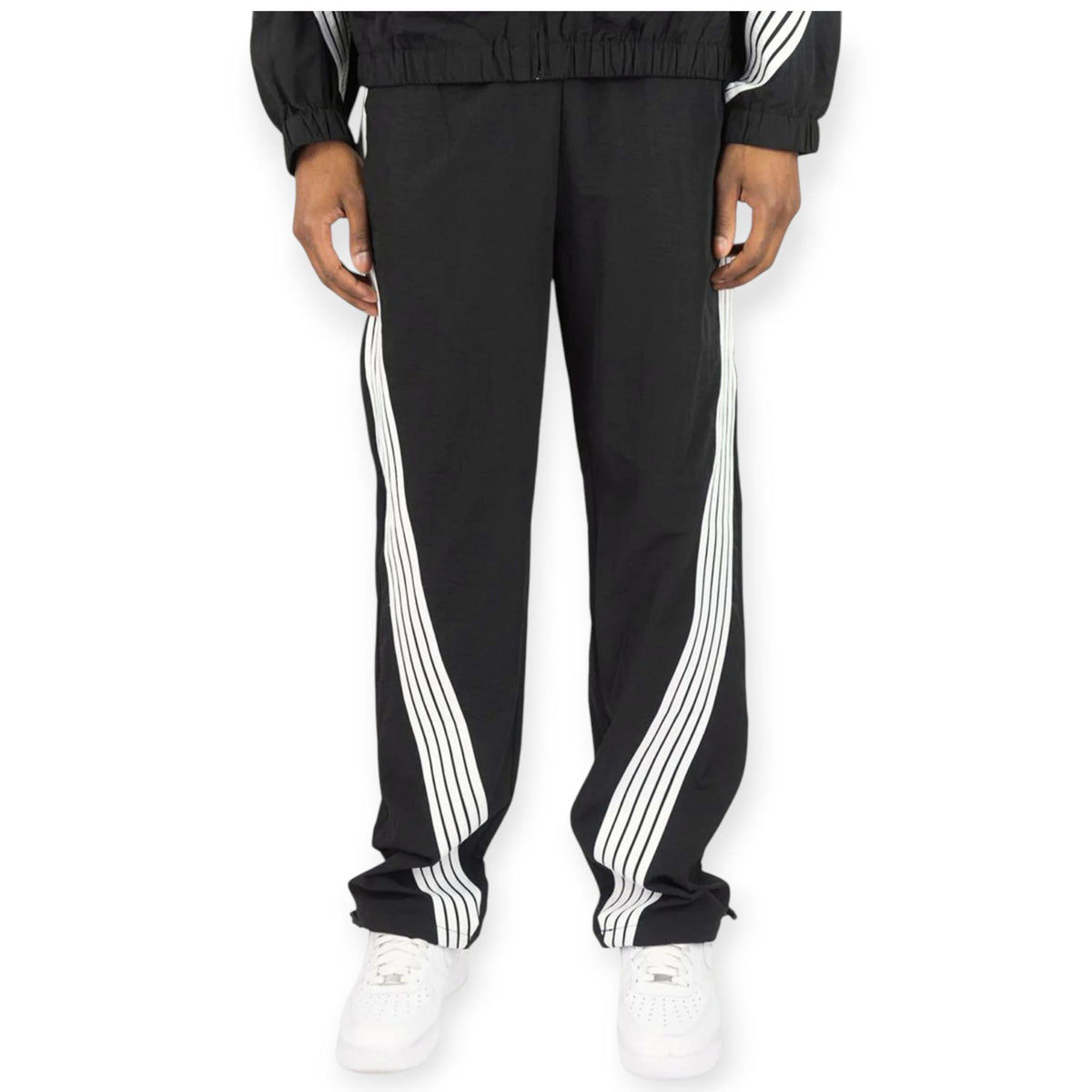 Rebel Minds Men Bent Stripes Nylon Pants (Black)