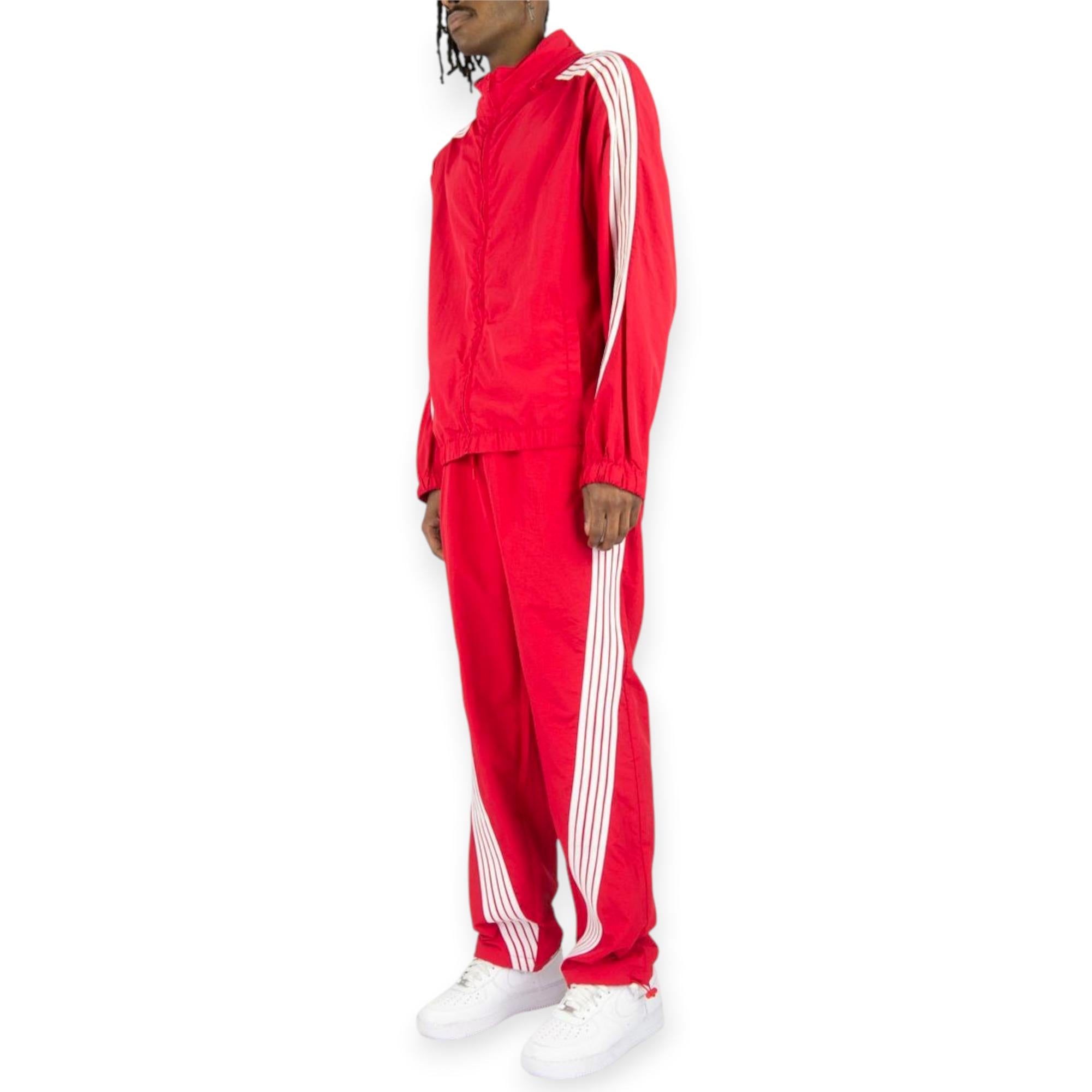 Rebel Minds Men Bent Stripes Nylon Pants Red