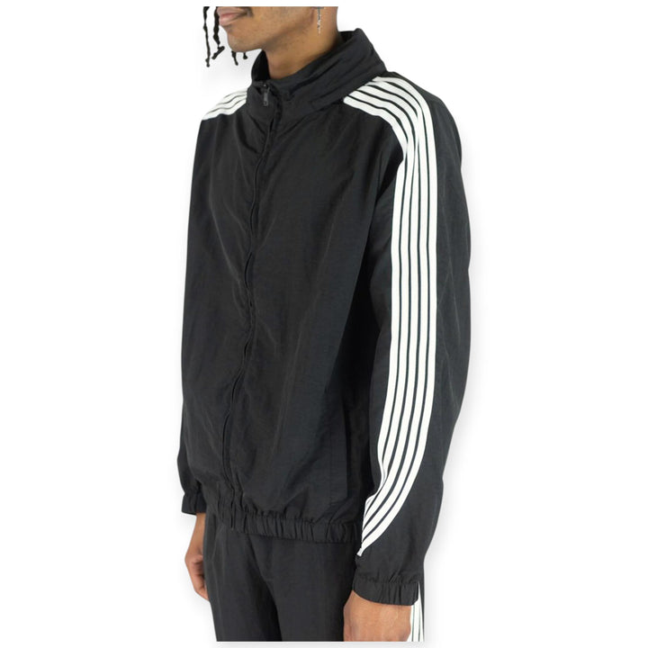 Rebel Minds Men Bent Stripes Nylon Windbreaker Jacket (Black)-Nexus Clothing