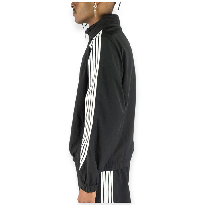 Rebel Minds Men Bent Stripes Nylon Windbreaker Jacket (Black)-Nexus Clothing