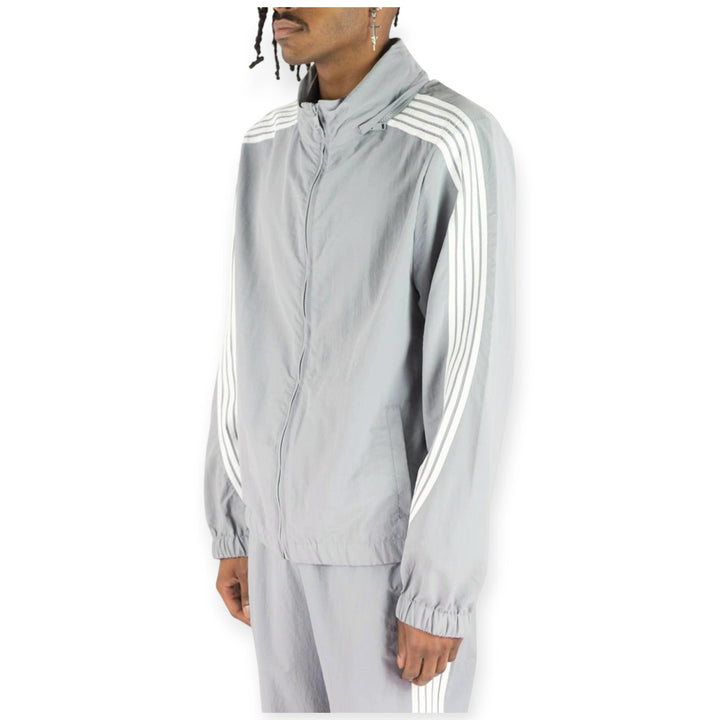 Rebel Minds Men Bent Stripes Nylon Windbreaker Jacket (Grey)-Nexus Clothing