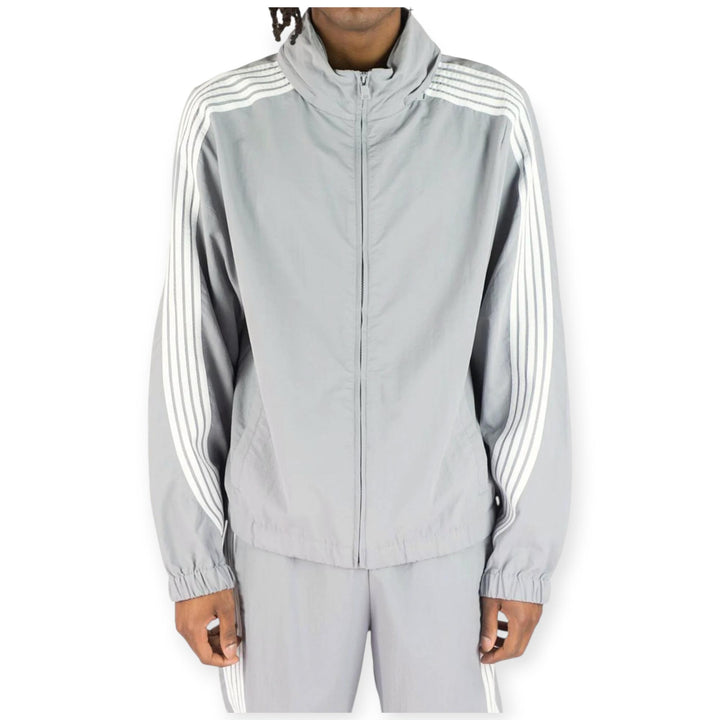 Rebel Minds Men Bent Stripes Nylon Windbreaker Jacket (Grey)-Nexus Clothing