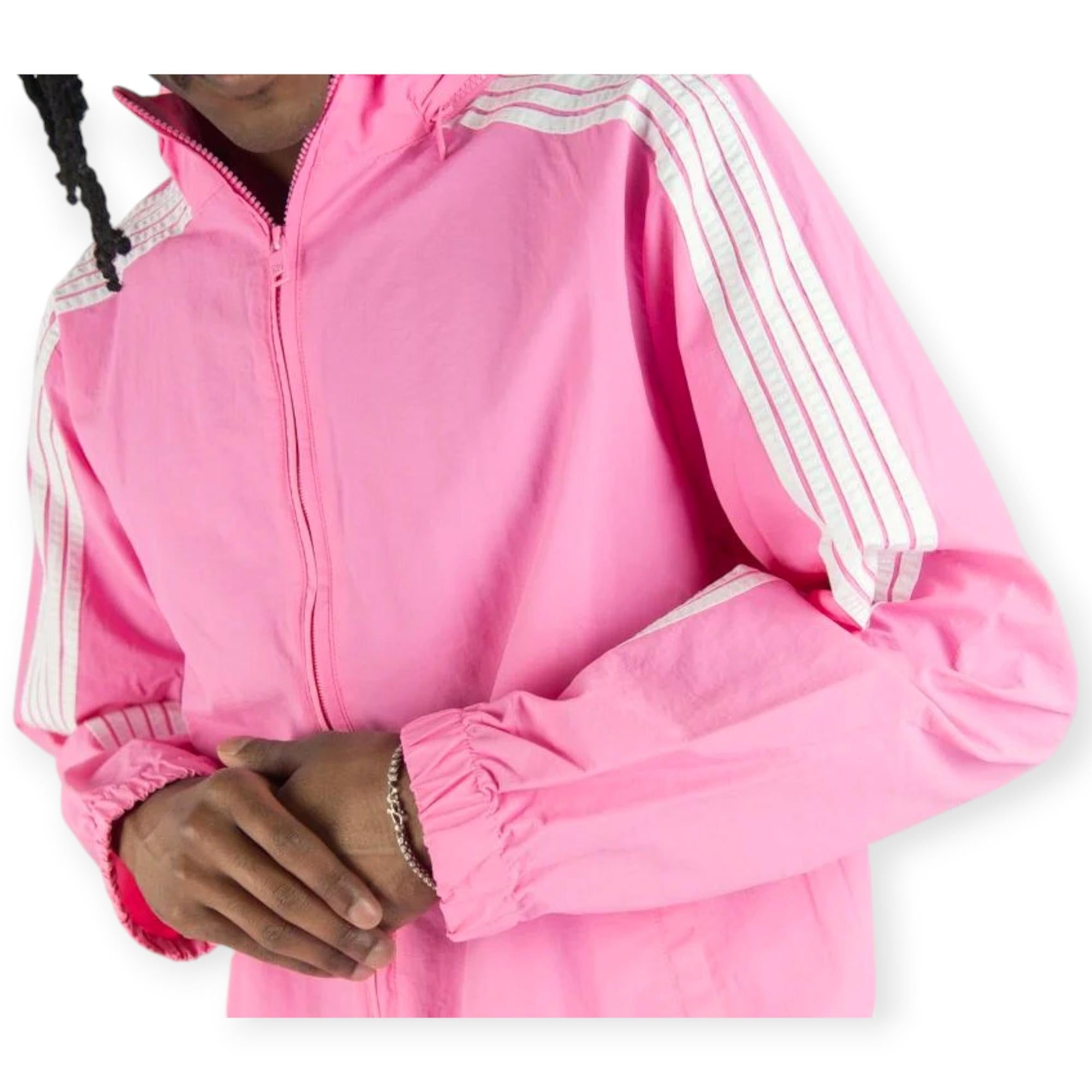 Rebel Minds Men Bent Stripes Nylon Windbreaker Jacket -Pink