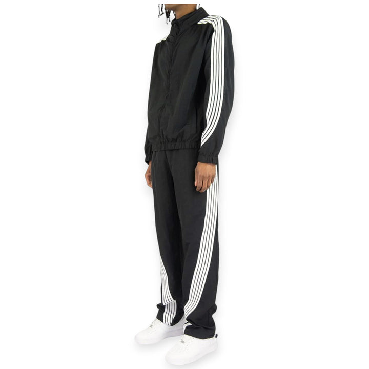 Rebel Minds Men Bent Stripes Nylong Pants (Black)-Nexus Clothing