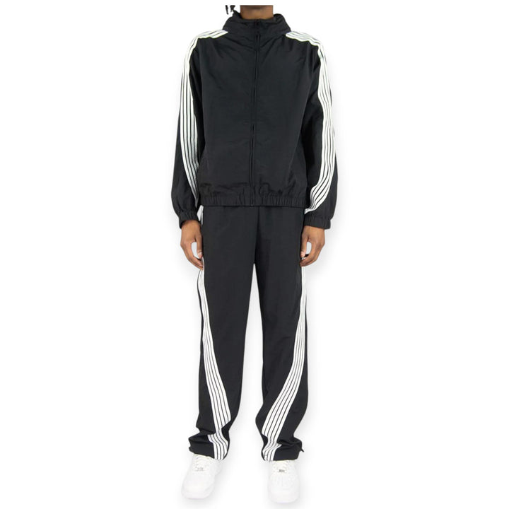 Rebel Minds Men Bent Stripes Nylong Pants (Black)-Nexus Clothing