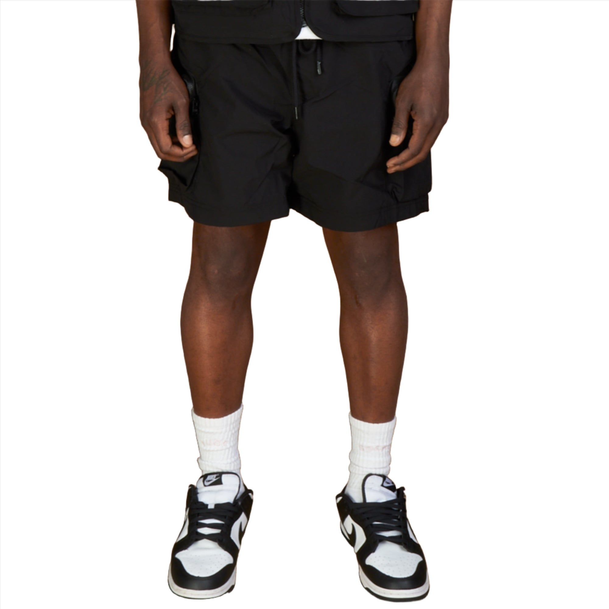 Rebel Minds Men Poly Cargo Pocket Shorts (Black)-Black-Small-Nexus Clothing