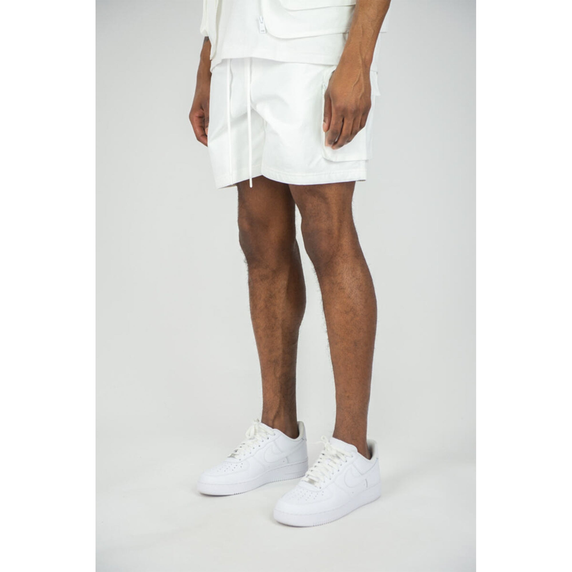 Rebel Minds Men Poly Cargo Pocket Shorts (White)-Nexus Clothing
