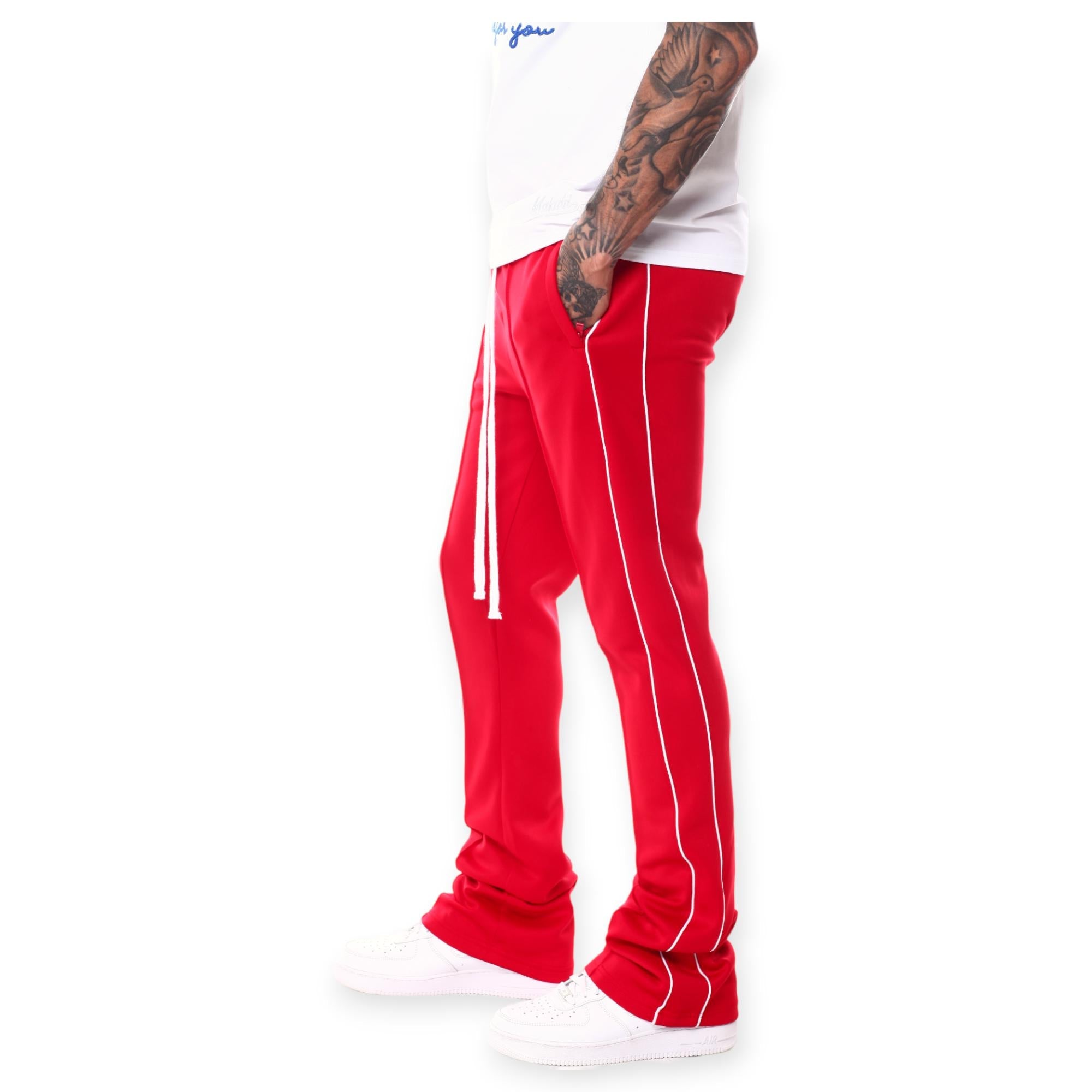 Rebel Minds Men Stacked Striped Track Pants (Red White)