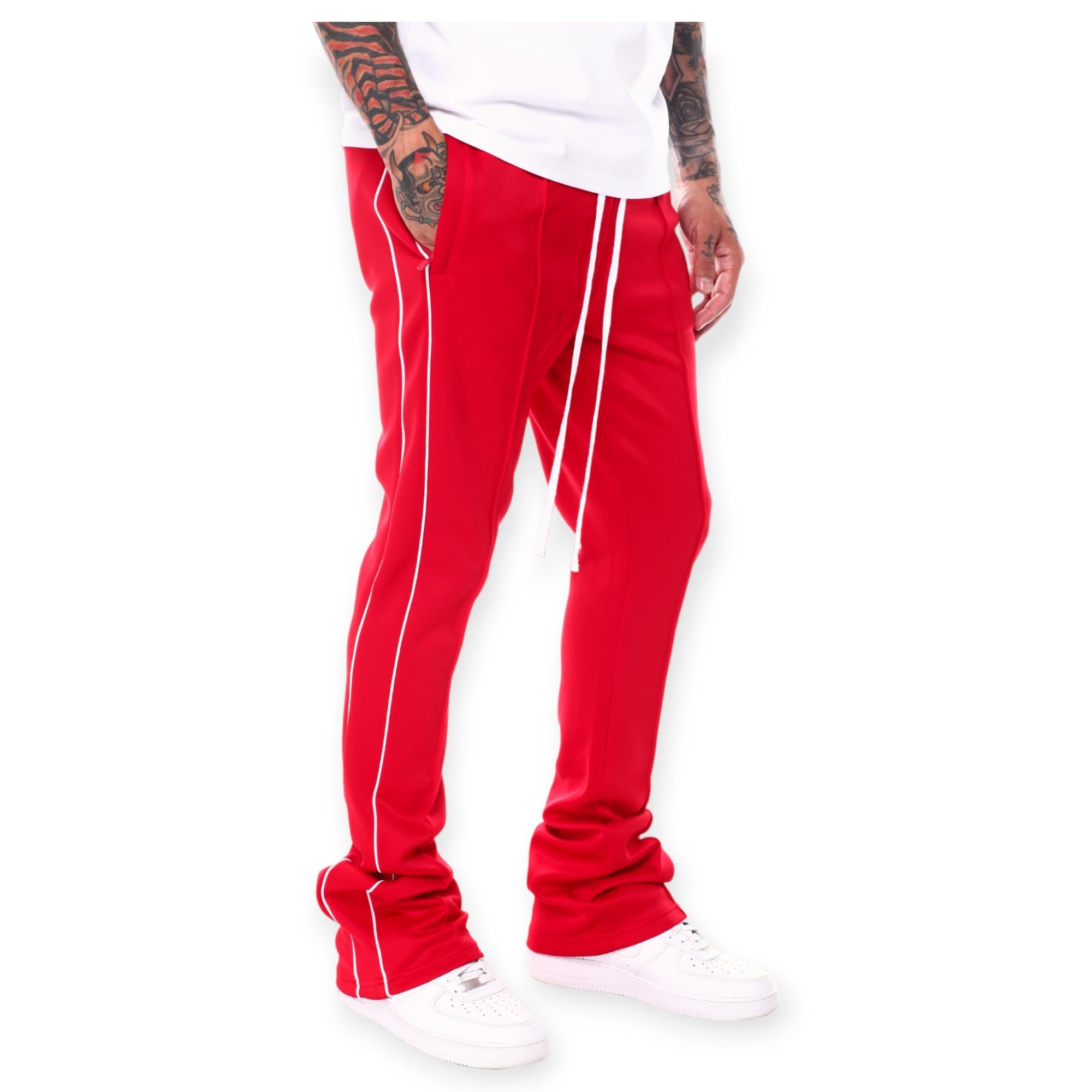 Rebel Minds Men Stacked Striped Track Pants (Red White)-Nexus Clothing