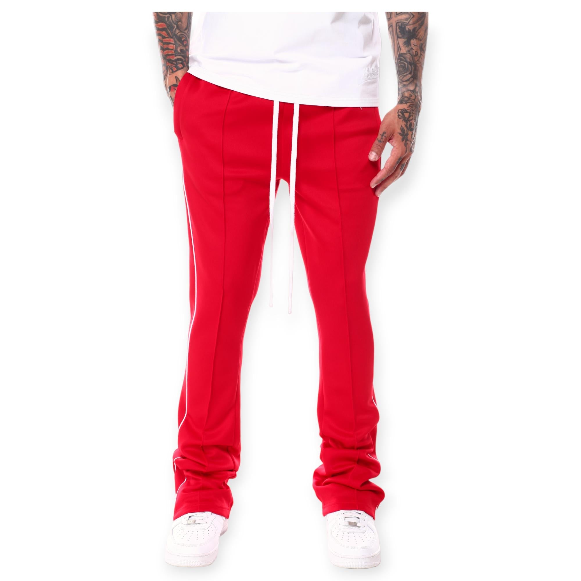 Rebel Minds Men Stacked Striped Track Pants (Red White)-Red White-Small-Nexus Clothing