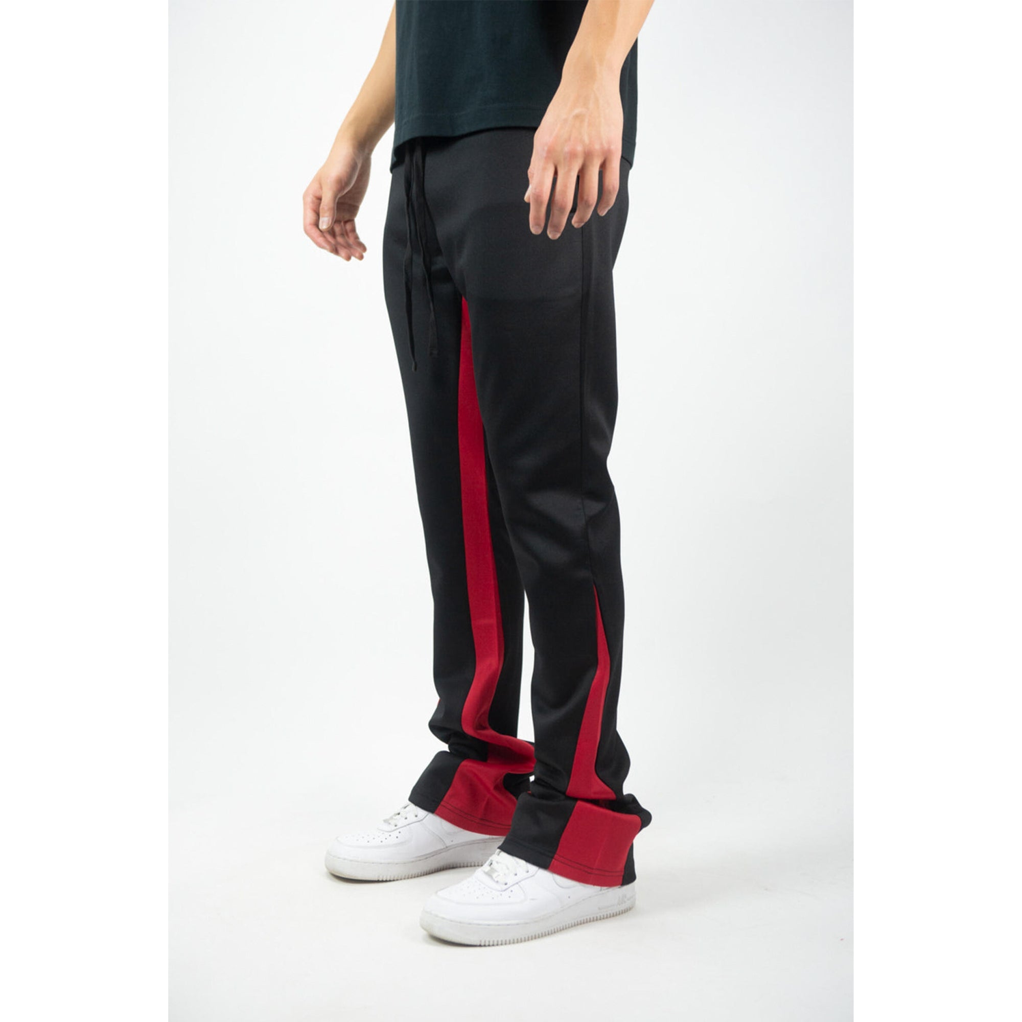 Rebel Minds Men Stacked Track Pants (Black Red)-Nexus Clothing