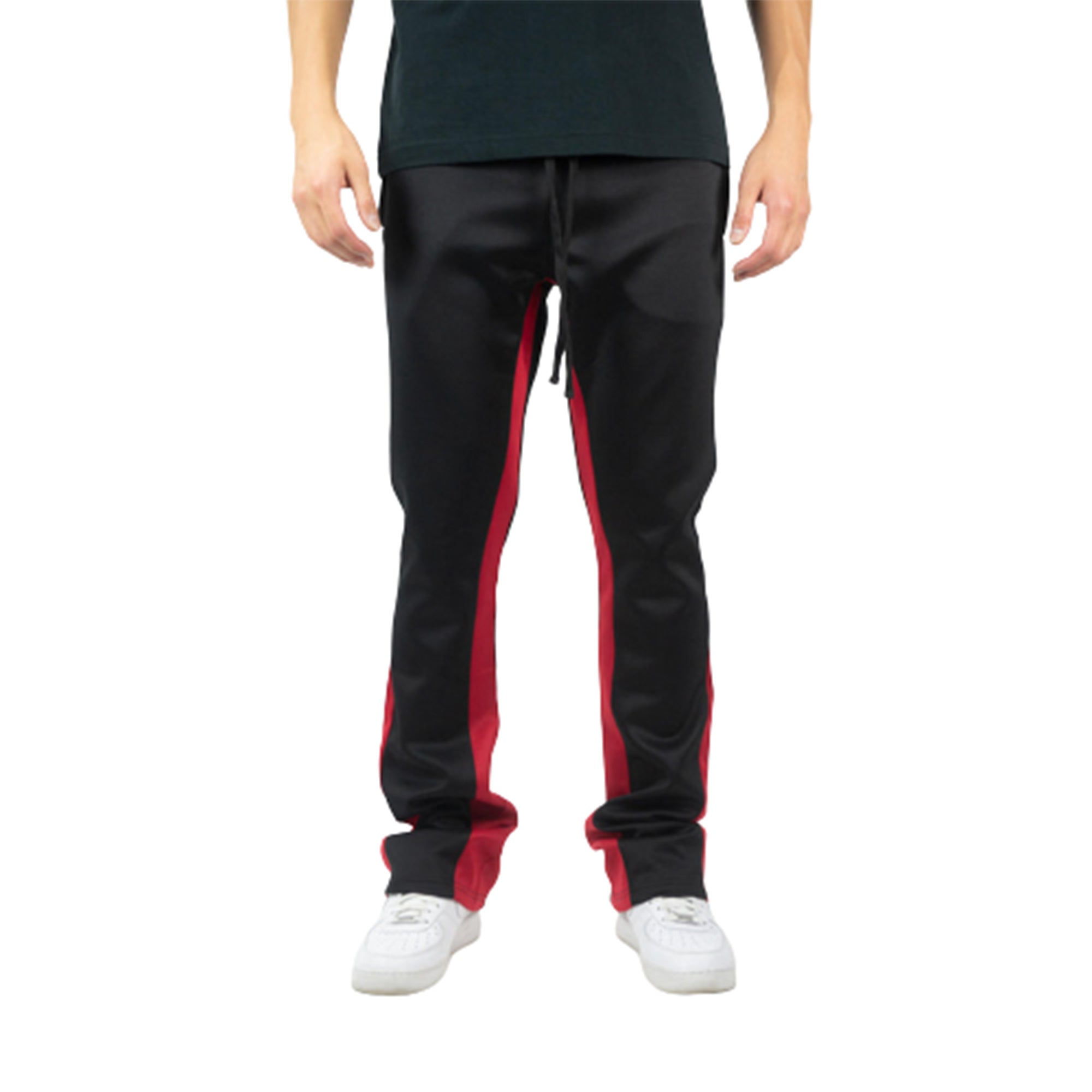 Rebel Minds Men Stacked Track Pants (Black Red)-Black Red-Small-Nexus Clothing