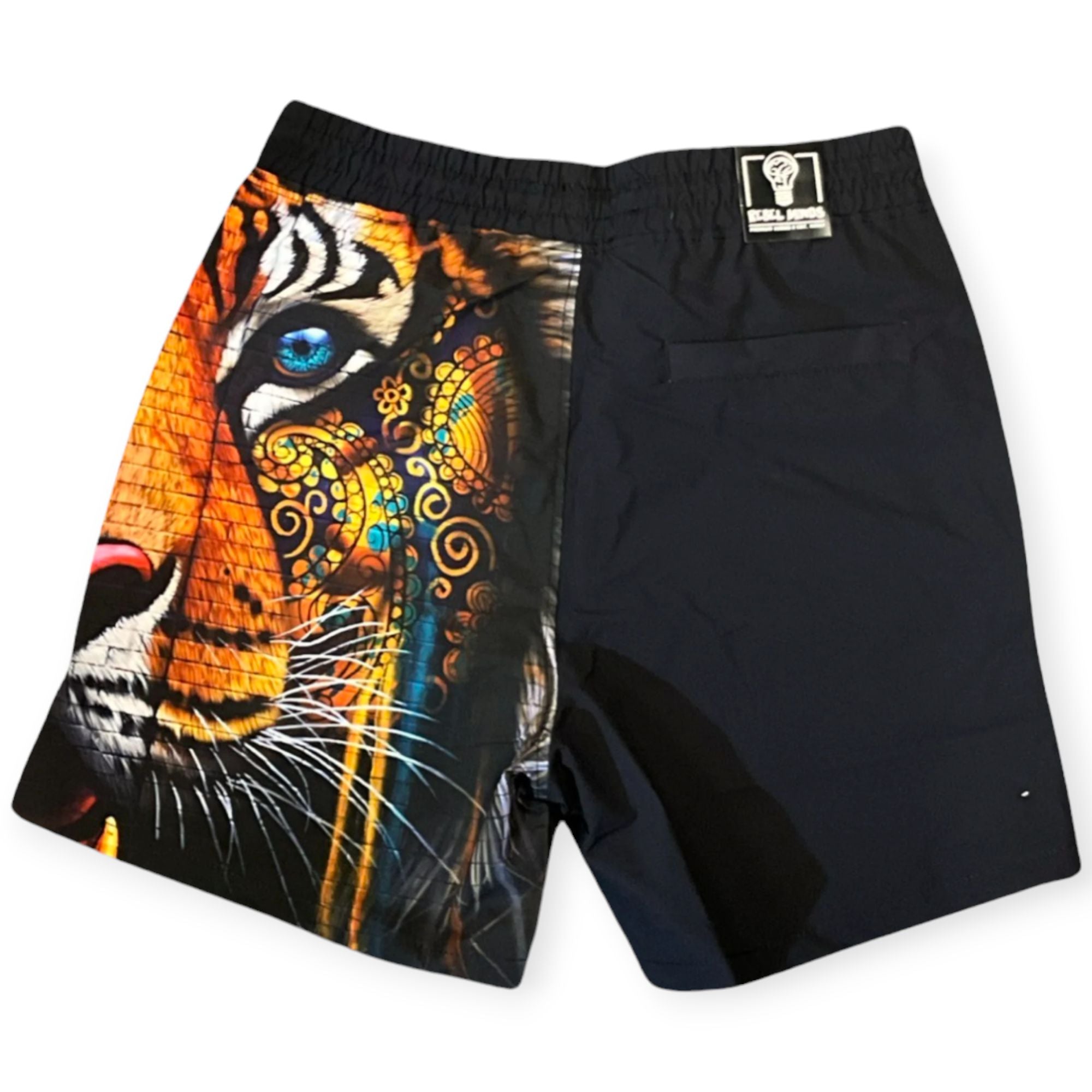 Rebel Minds Men Wild Tiger Board Shorts (Black)-Nexus Clothing