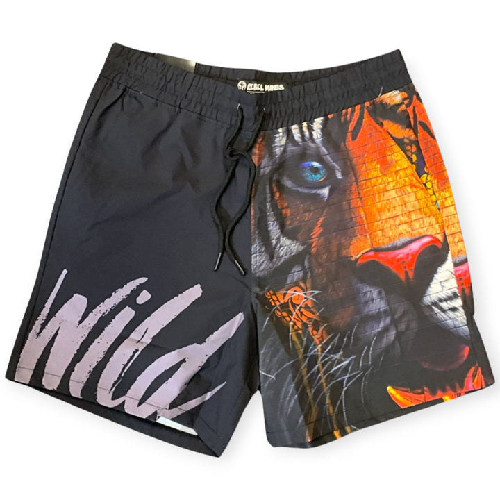 Rebel Minds Men Wild Tiger Board Shorts (Black)-Black-Small-Nexus Clothing