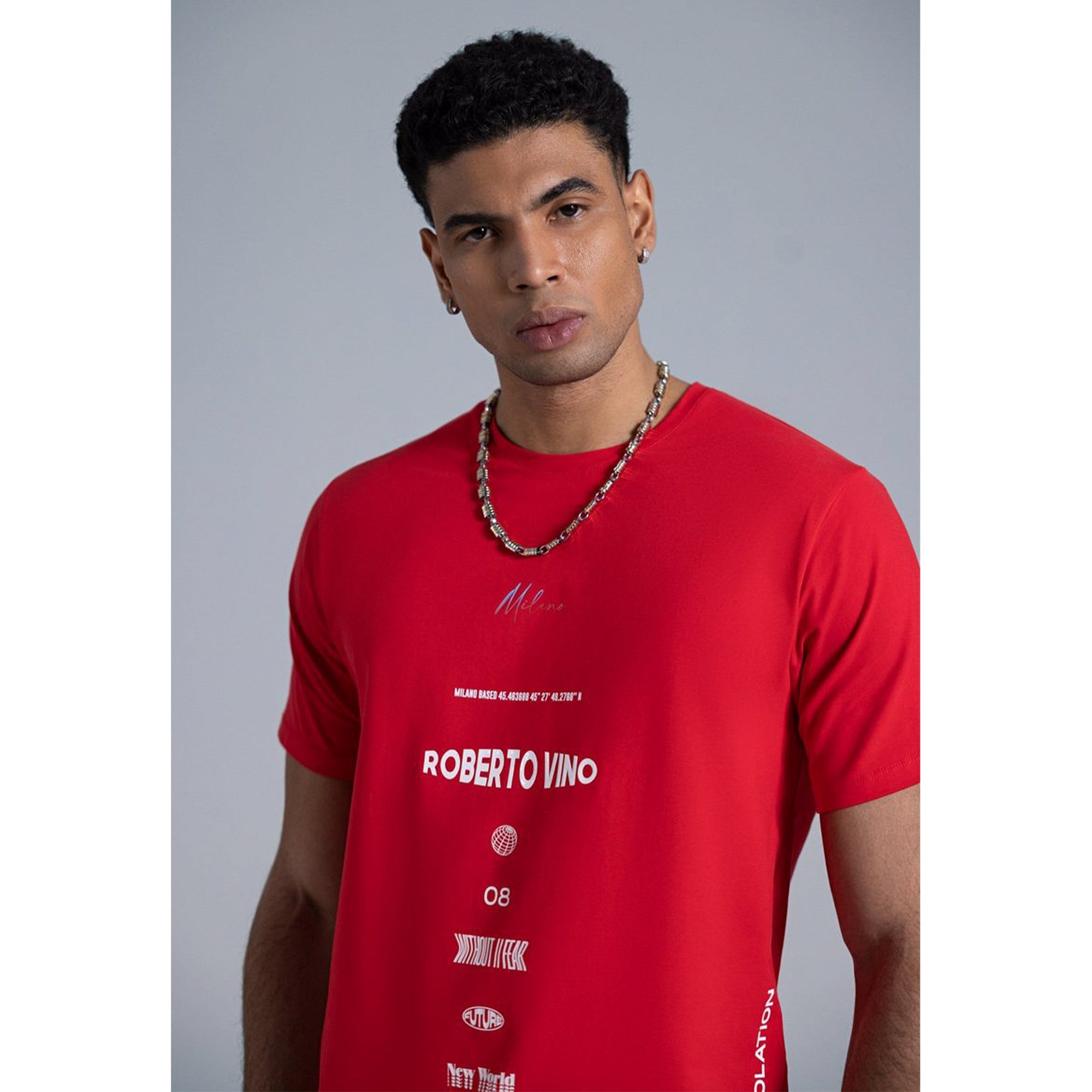 Roberto Vino Milano Men Big logo T-Shirt (Red)-Nexus Clothing