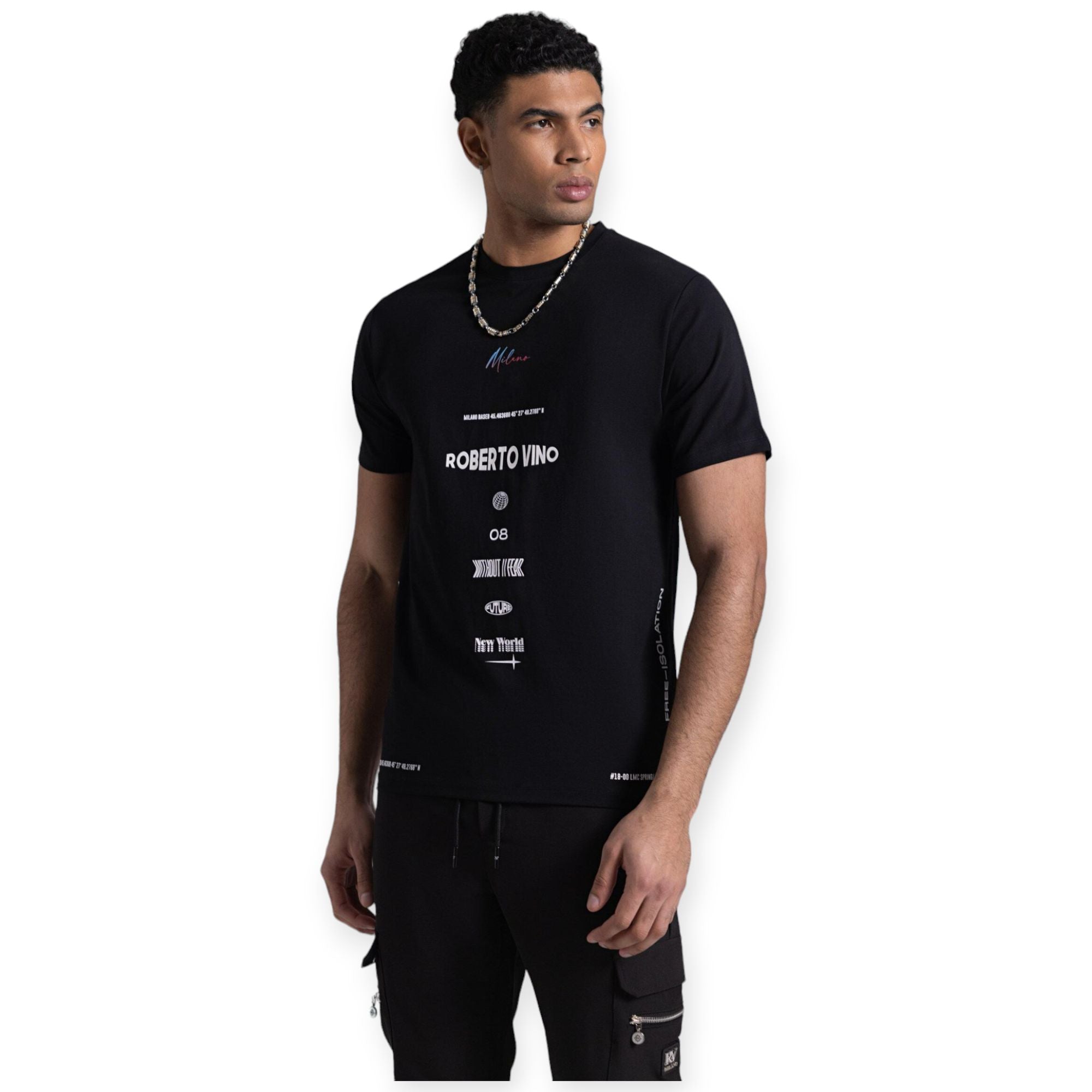 Roberto Vino Milano Men Big logo T-shirt(Black)-Nexus Clothing