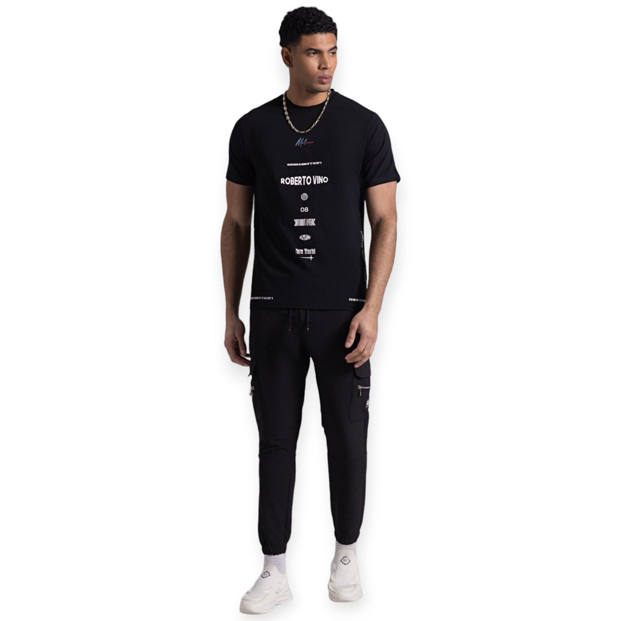 Roberto Vino Milano Men Big logo T-shirt(Black)-Nexus Clothing