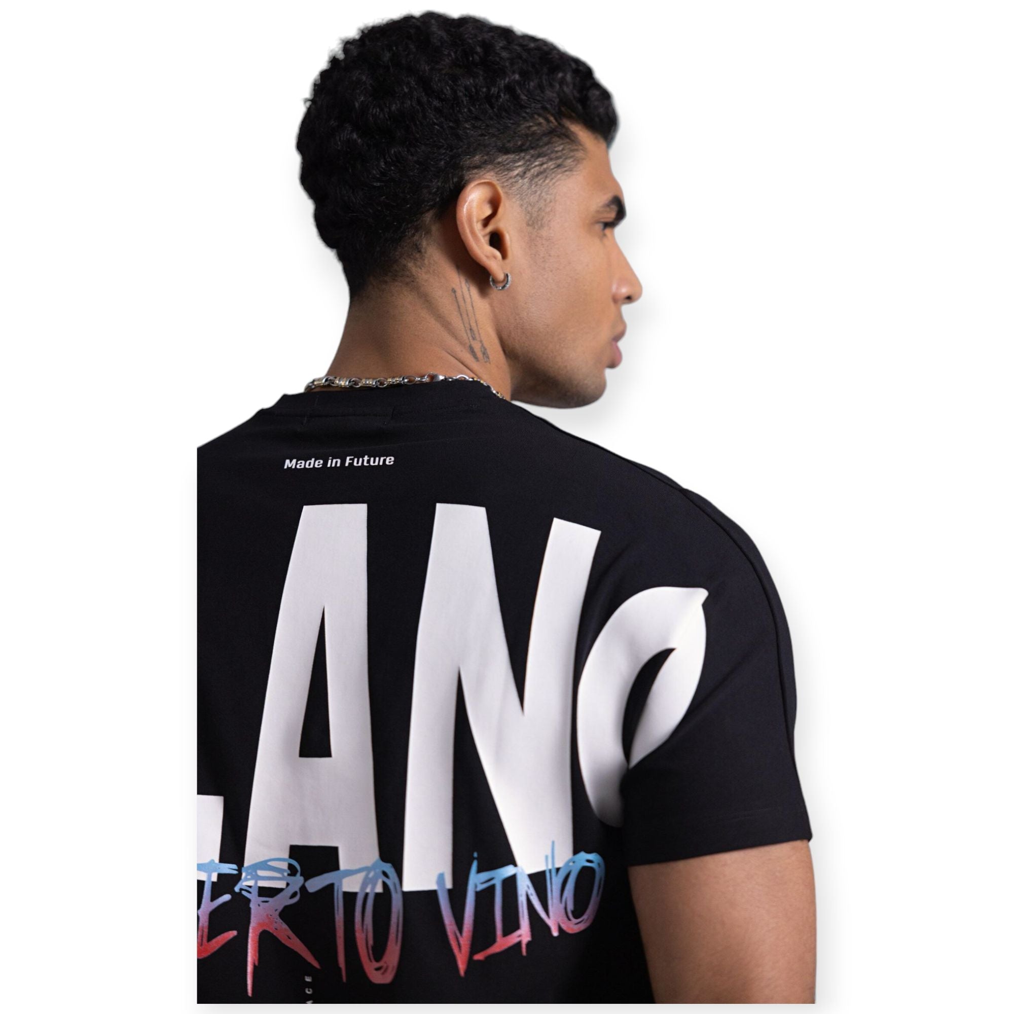 Roberto Vino Milano Men Big logo T-shirt(Black)-Nexus Clothing