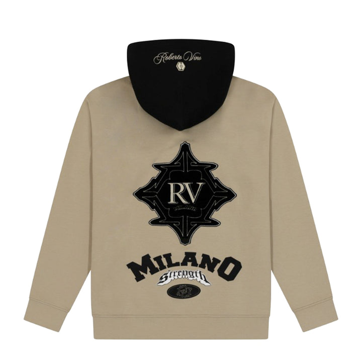 Roberto Vino Milano Men Strength Pull Over Hoodie (Beige)-Nexus Clothing