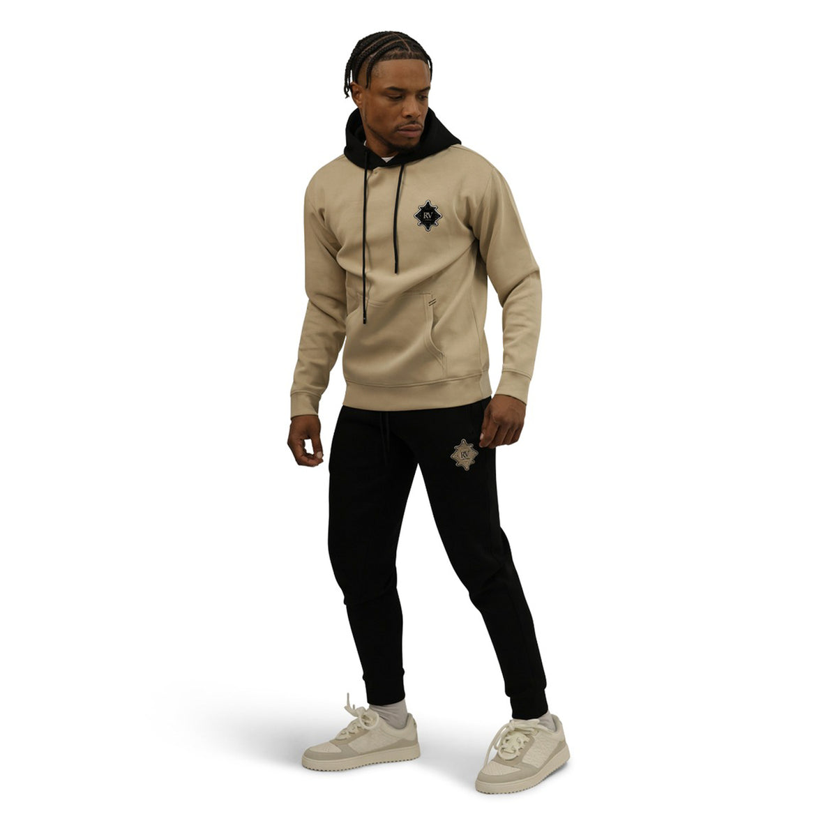 Roberto Vino Milano Men Strength Pull Over Hoodie (Beige)