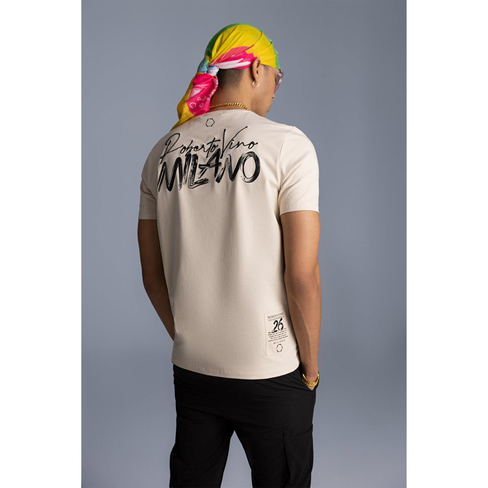 Roberto Vino Milano Men Vino Moda T-Shirt (Beige)-Nexus Clothing