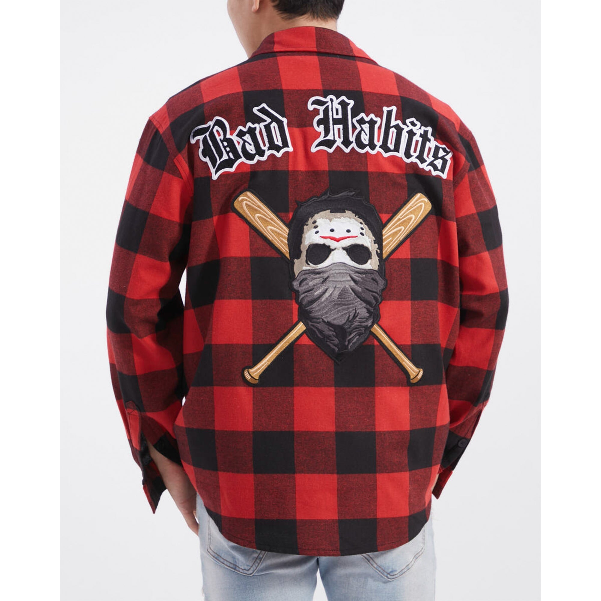 Roku Studio Men Bad Habits Plaid Flannel Shirt (Red)-Nexus Clothing