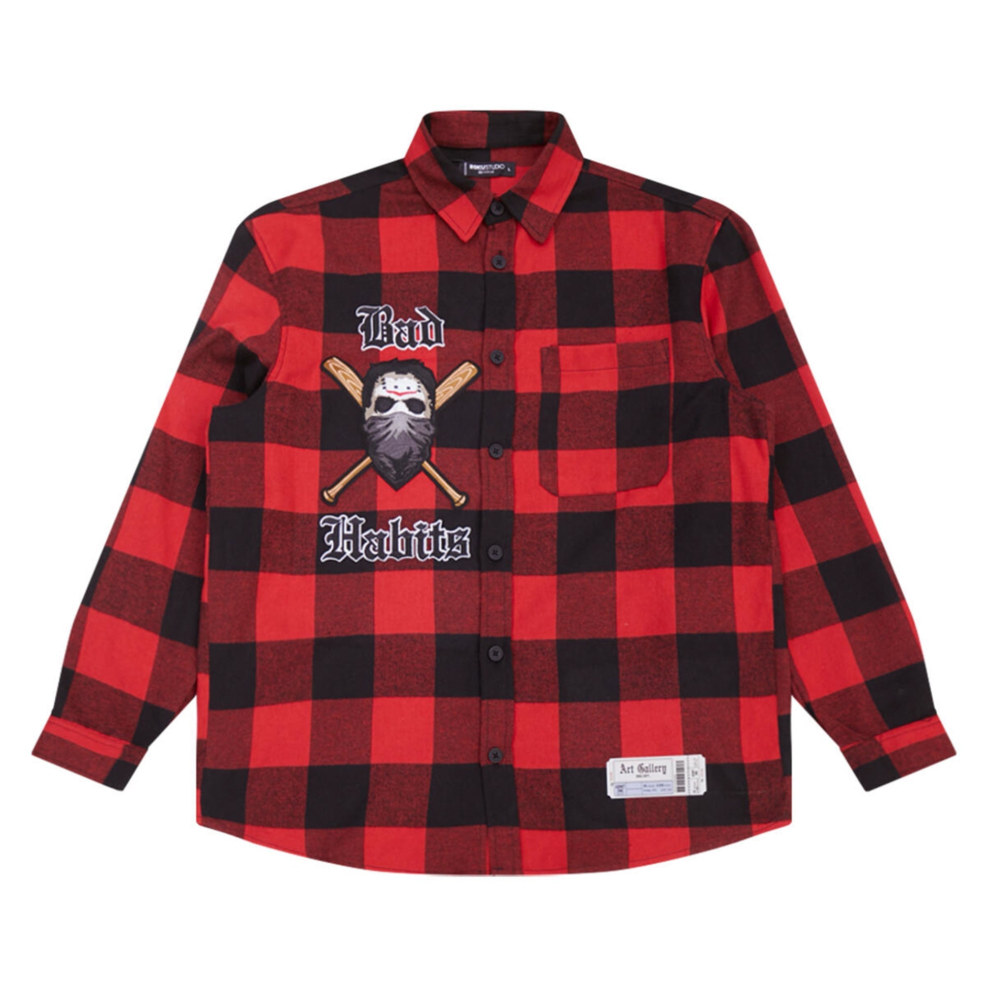 Roku Studio Men Bad Habits Plaid Flannel Shirt (Red)-Red-Small-Nexus Clothing