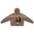 Roku Studio Men Diamond Lover Cropped Drop Shoulder Hoodie With Rhinestone (Dark Taupe)