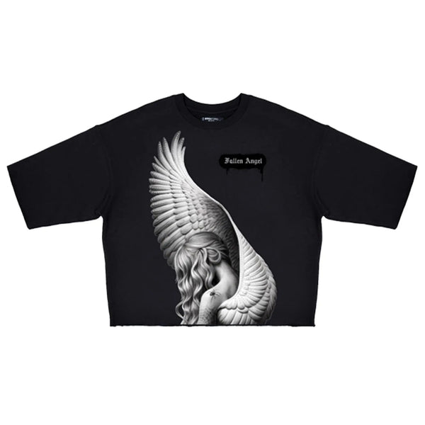 Roku Studio Men Fallen Angel Crop Top Drop Shoulder Crewneck (Black)-Black-Small-Nexus Clothing