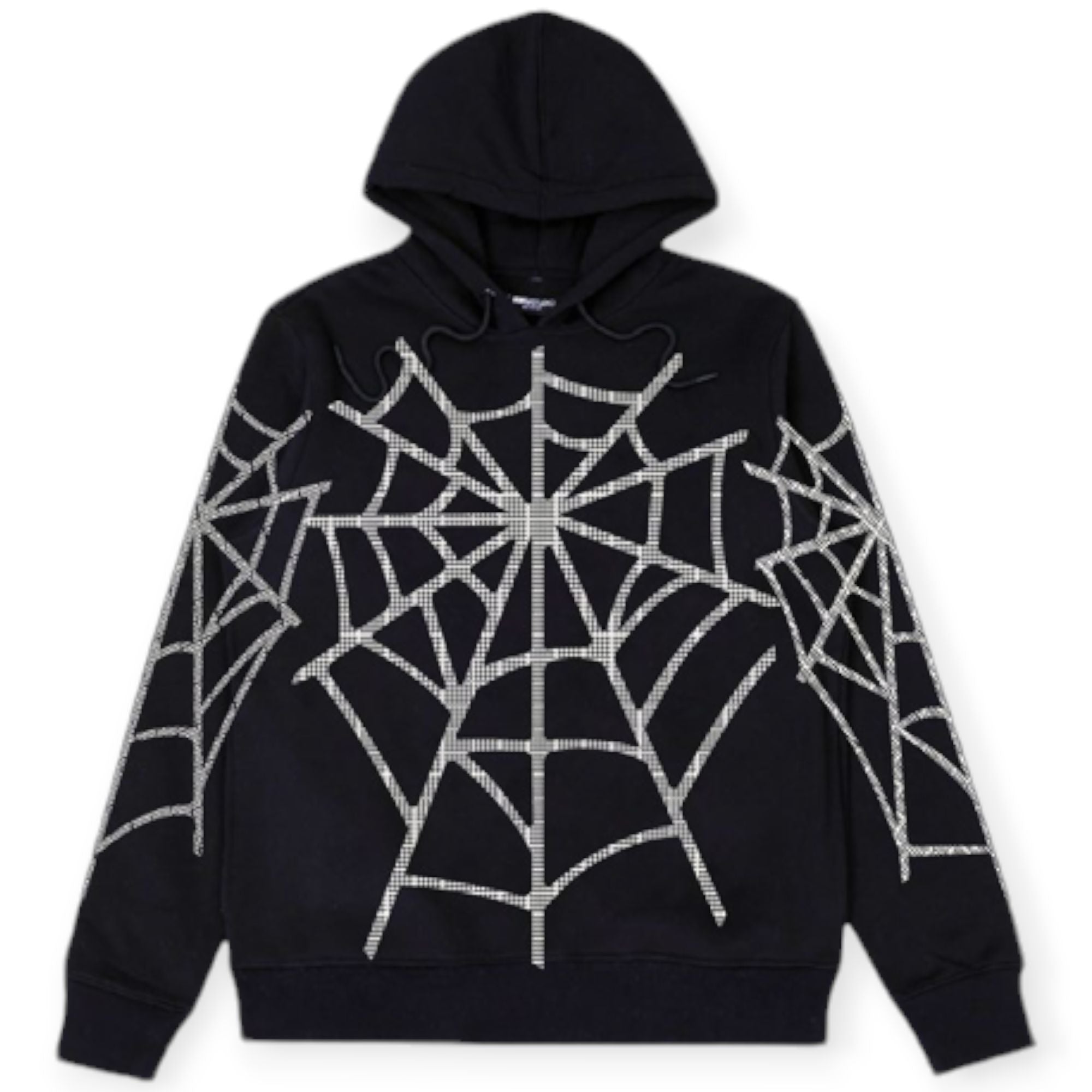 Roku Studio Men Rhinestone Web Hoodie(Black)-Black-Small-Nexus Clothing