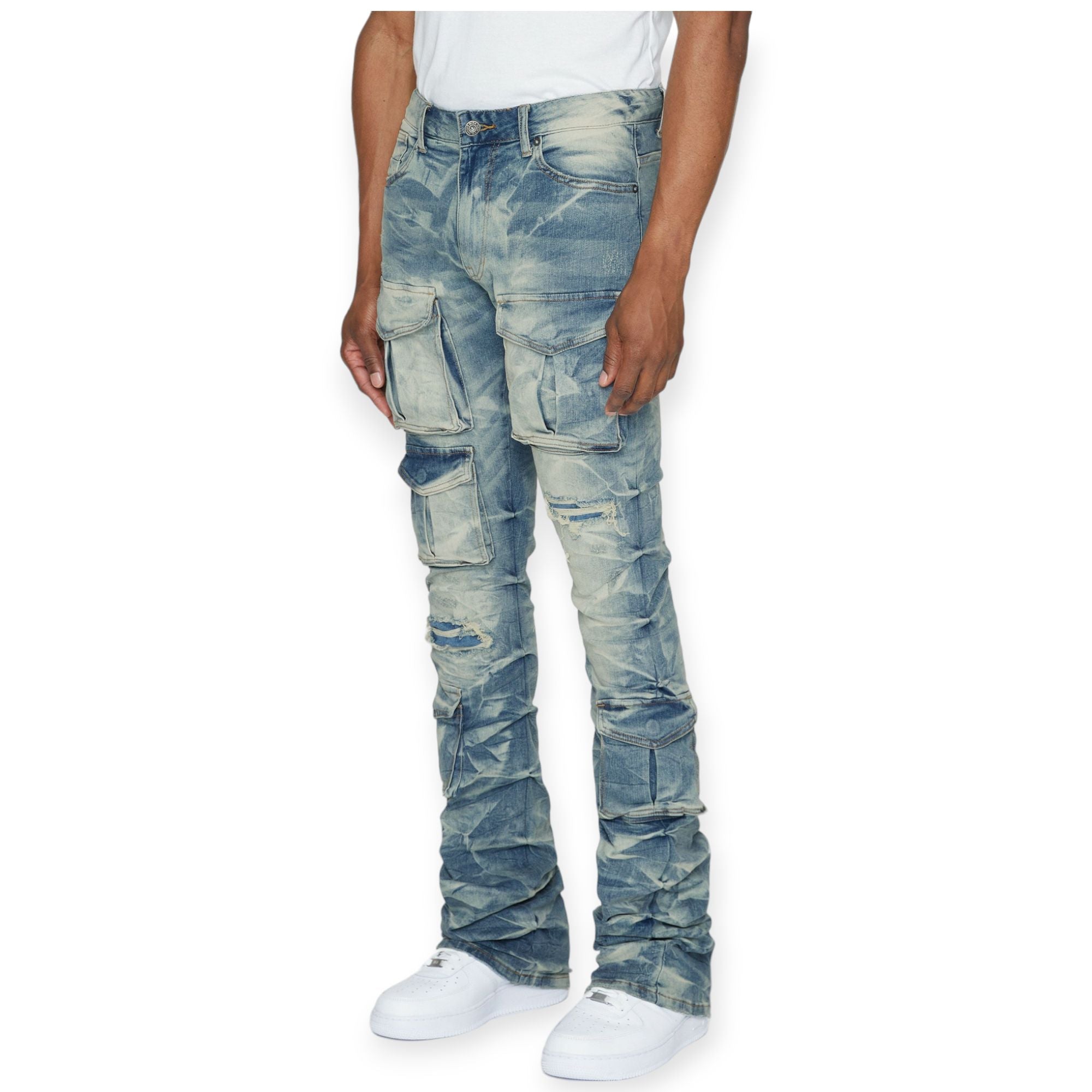 Smoke Rise Men Crankle Effect Jeans (Clyde Blue)-Nexus Clothing