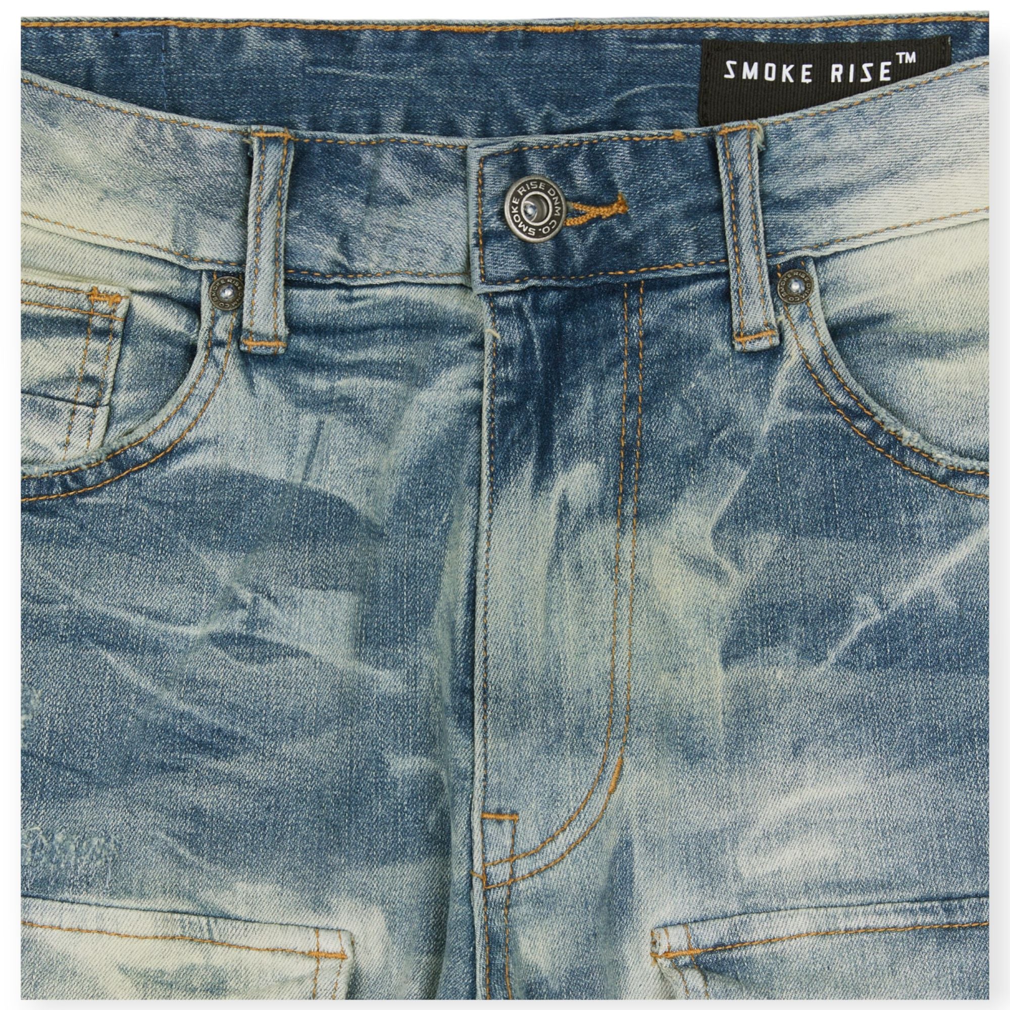 Smoke Rise Men Crankle Effect Jeans (Clyde Blue)-Nexus Clothing