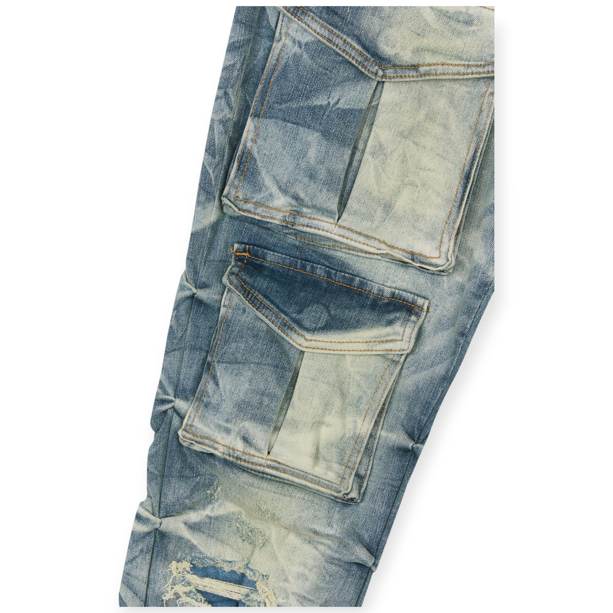 Smoke Rise Men Crankle Effect Jeans (Clyde Blue)-Nexus Clothing