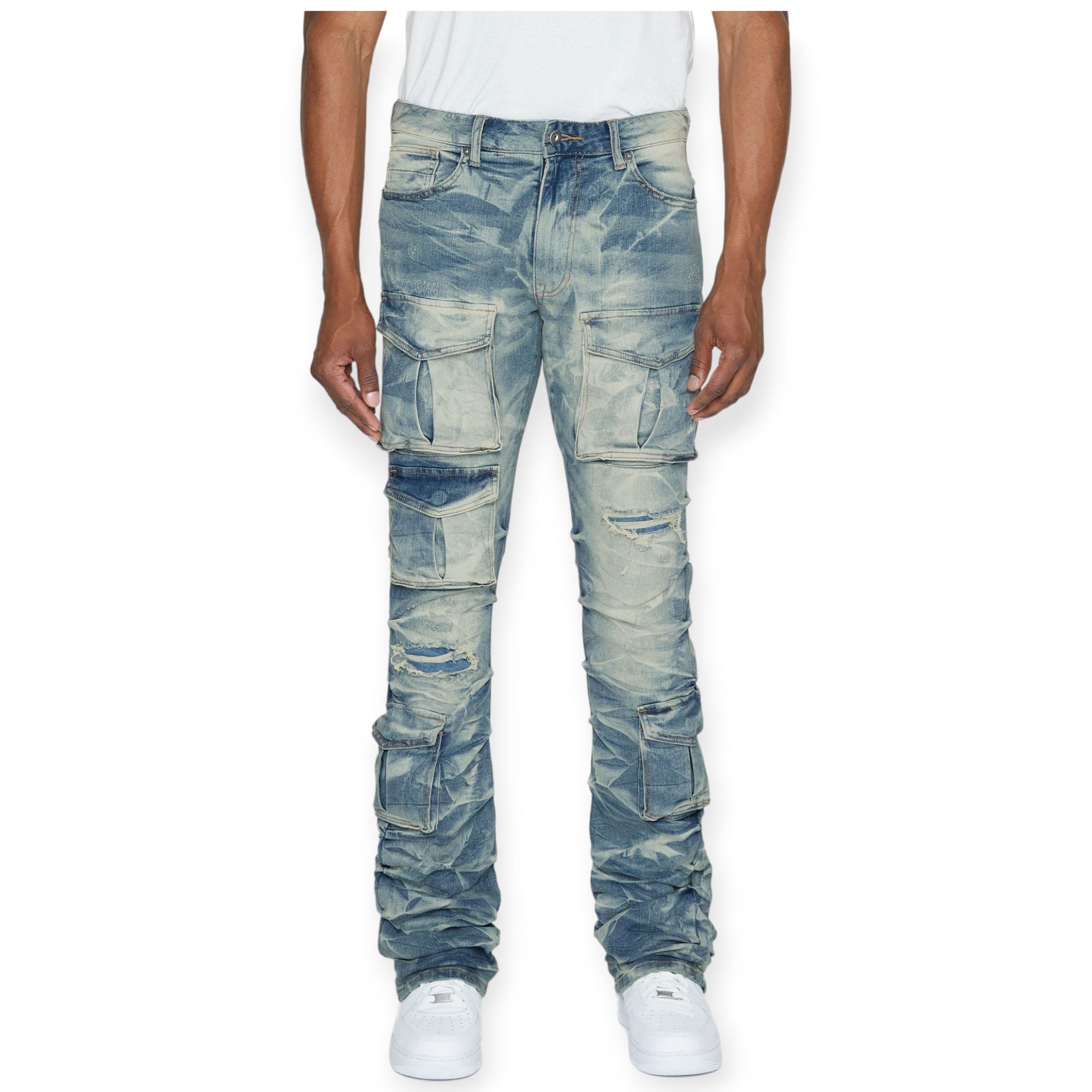 Smoke Rise Men Crankle Effect Jeans (Clyde Blue)-Clyde Blue-32W x 36L-Nexus Clothing