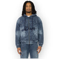Smoke Rise Men Denim Embossed Fleece Zip-Up Hoodie (Finn Blue)