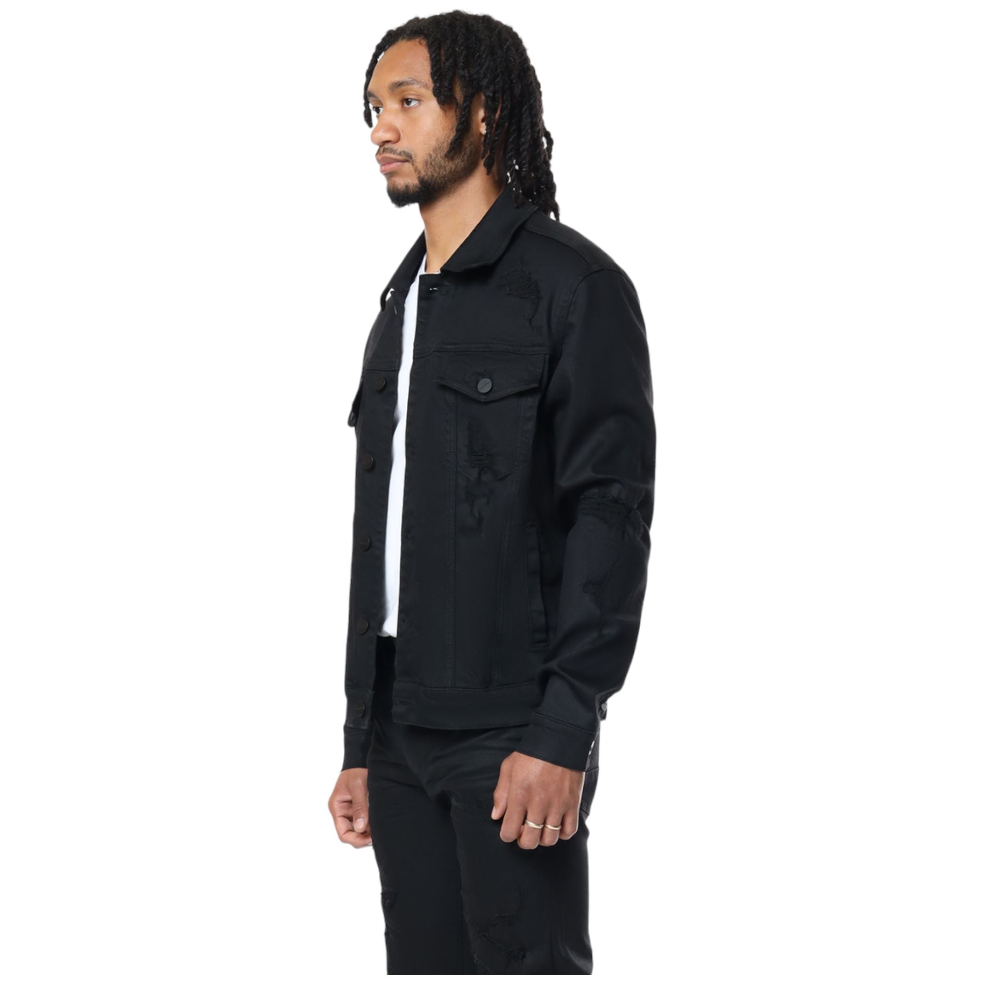 Smoke Rise Men Denim Jacket(Jet Black)-Nexus Clothing