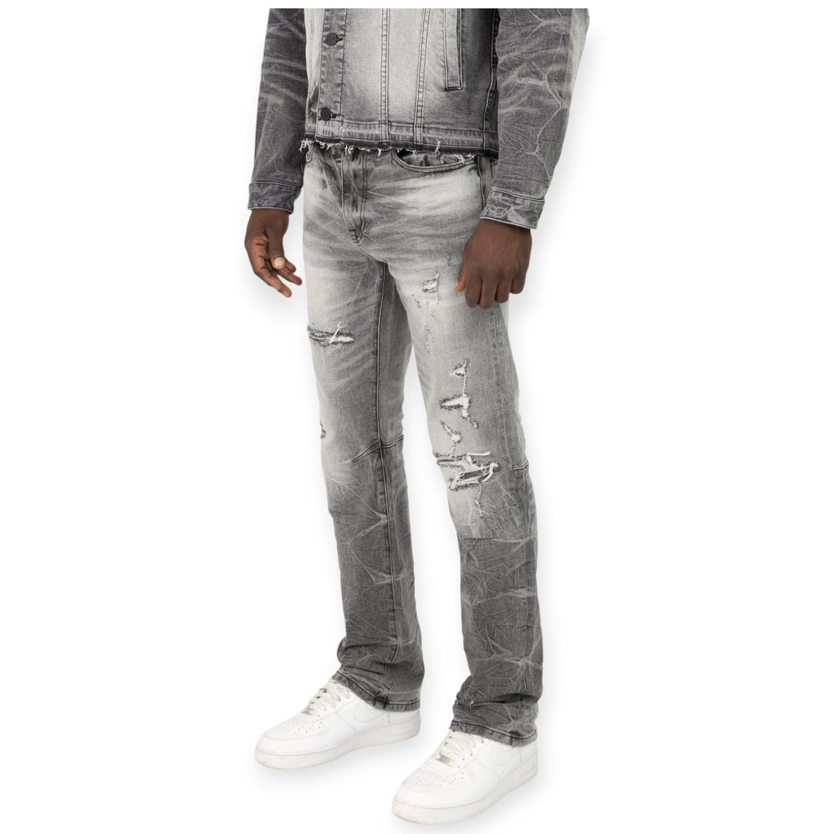Smoke Rise Men Heavy Whisker Effect Denim Jeans (Grey)