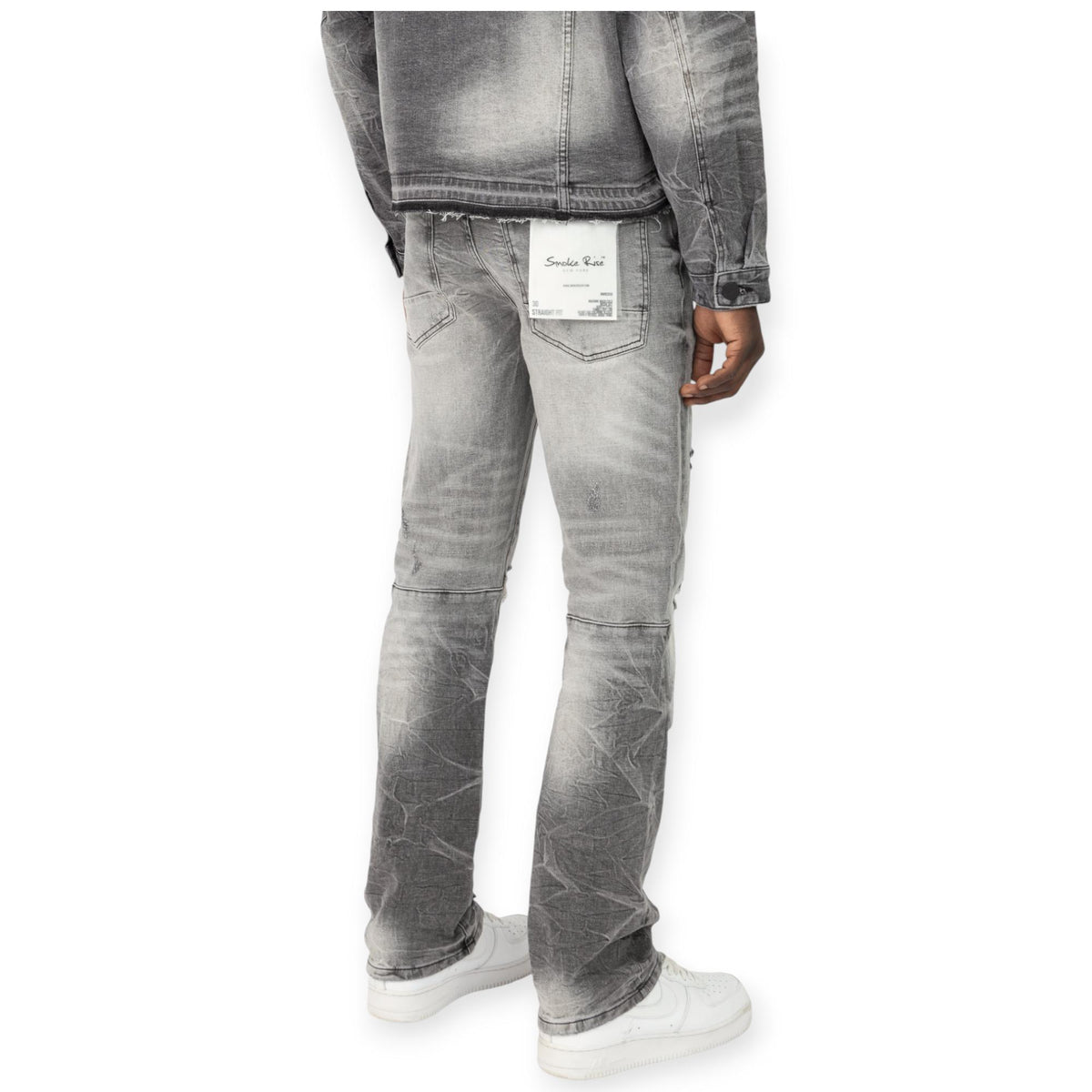 Smoke Rise Men Heavy Whisker Effect Denim Jeans (Grey)