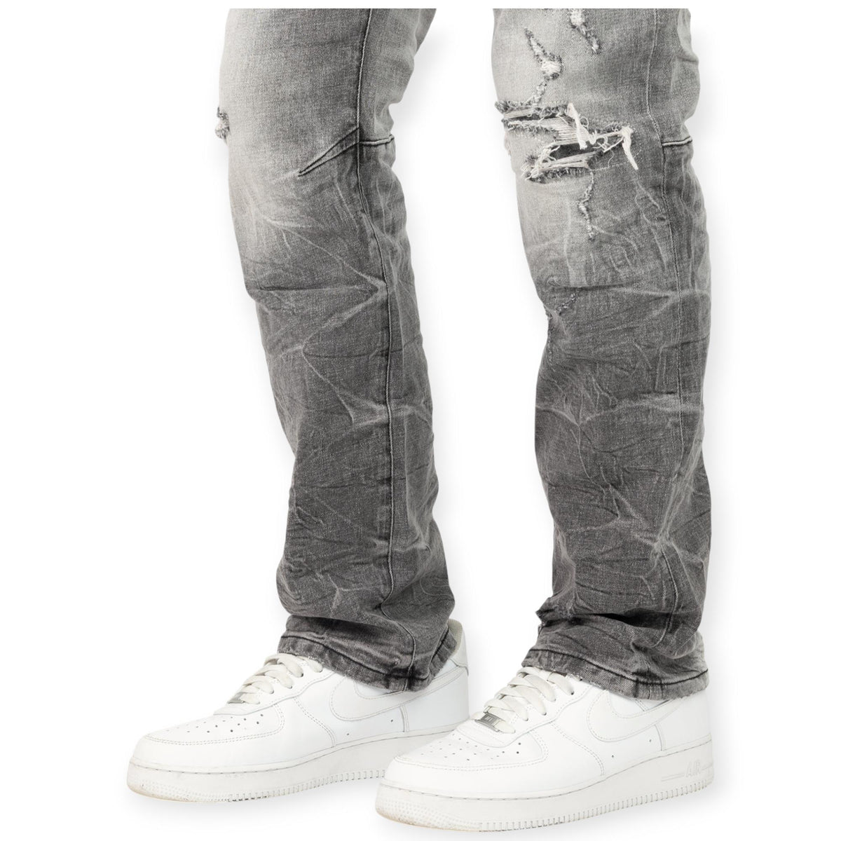 Smoke Rise Men Heavy Whisker Effect Denim Jeans (Grey)