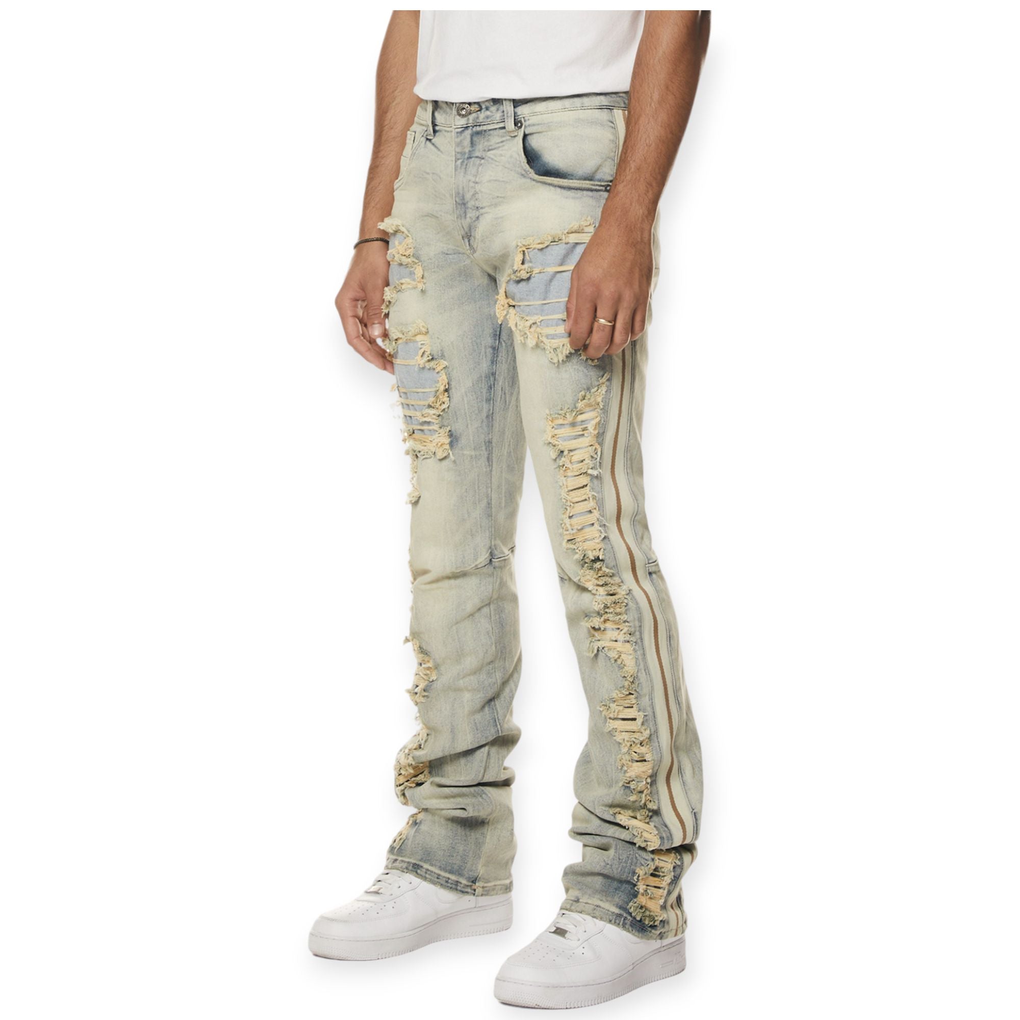 Smoke Rise Men Laser Striped Jeans (Maison Blue)-Nexus Clothing