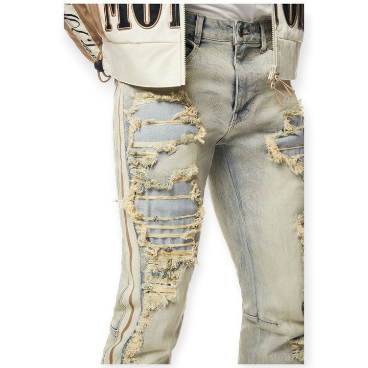 Smoke Rise Men Laser Striped Jeans (Maison Blue)-Nexus Clothing