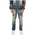 Smoke Rise Men Varsity Patch Jeans(Alley Blue)