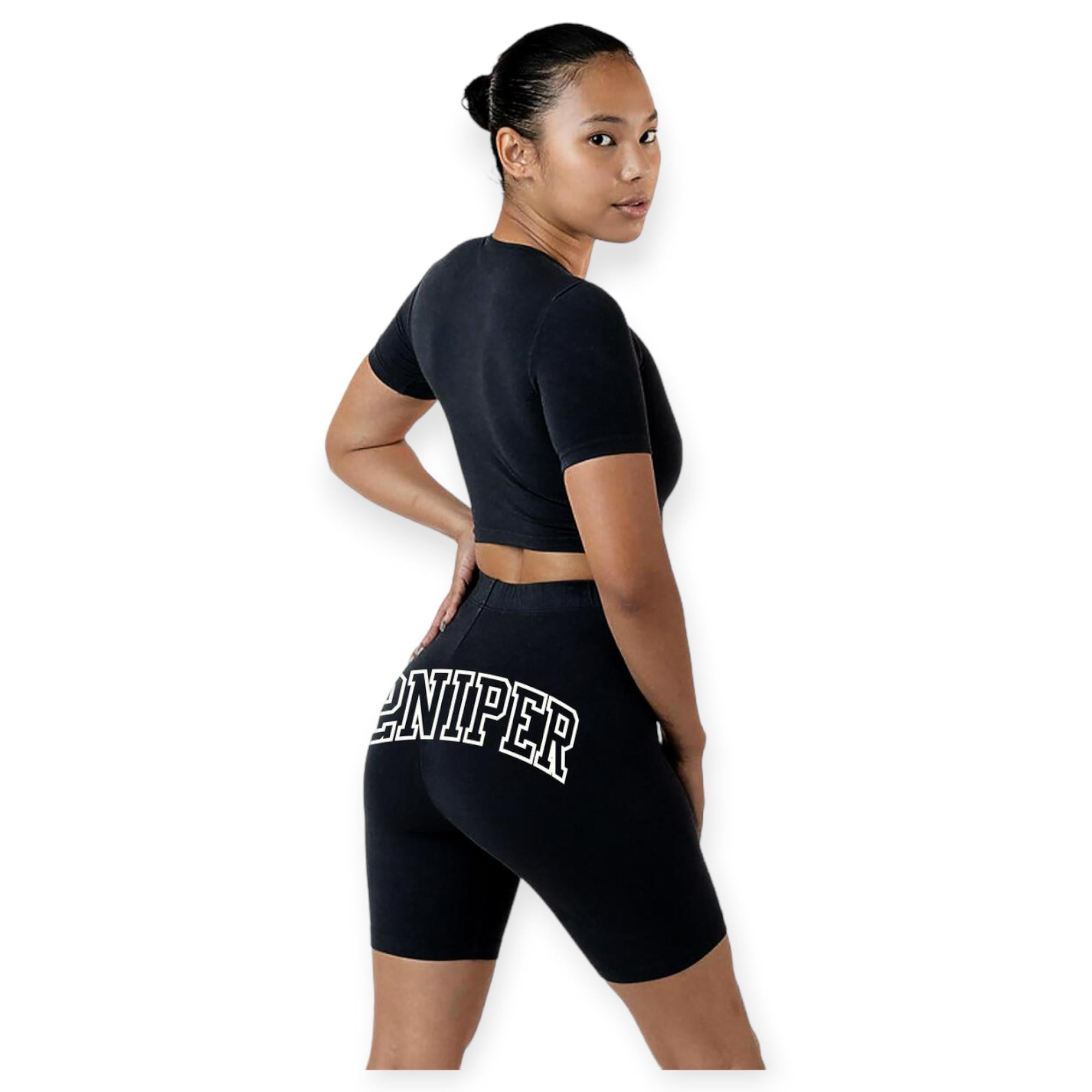 Sniper Gang Women Varsity-2pcSet Shorts (Black)-Nexus Clothing