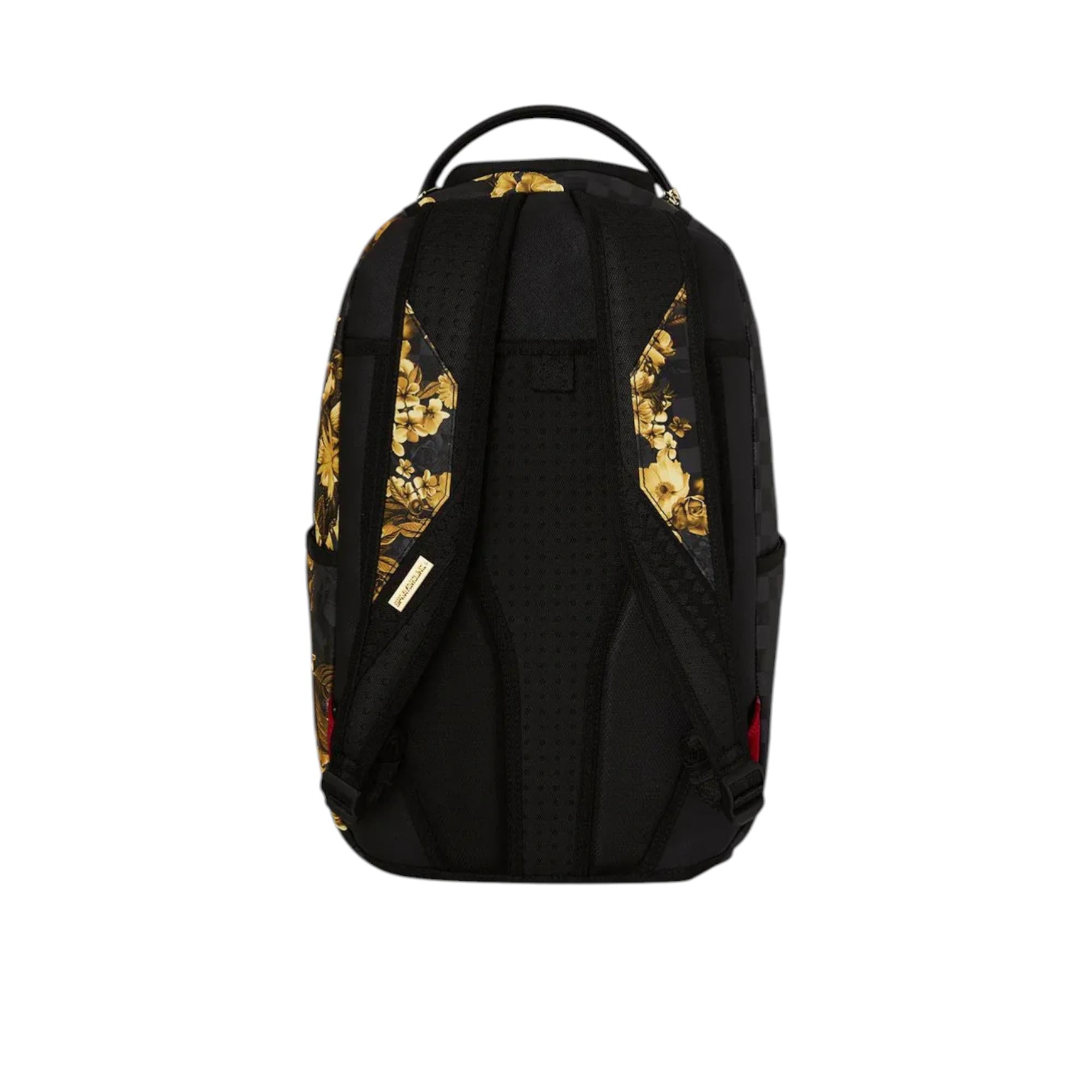SprayGround Men Gold Floral Remix DLXSV Backpack Black Gold