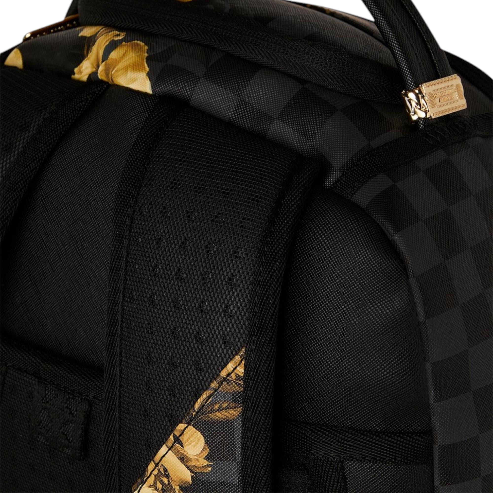 SprayGround Men Gold Floral Remix DLXSV Backpack Black Gold