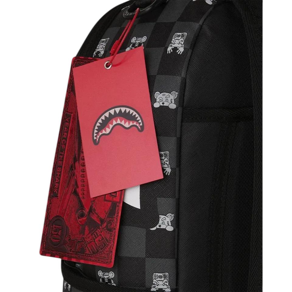 SprayGround Men Grey Peeking Character Check Backpack Black Grey