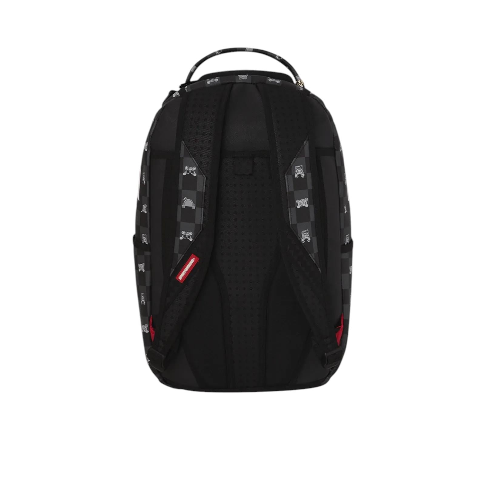 SprayGround Men Grey Peeking Character Check Backpack Black Grey