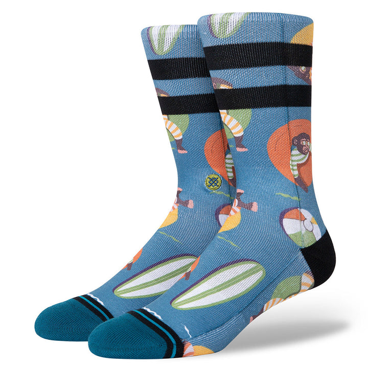 Stance Men Monkey Chillin Crew Socks-Teal-Medium-Nexus Clothing