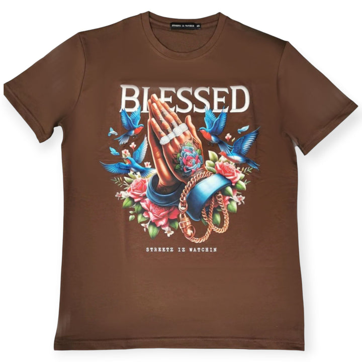 Streetz Iz Watchin Men Blessed Tee (Brown)-Brown-Small-Nexus Clothing